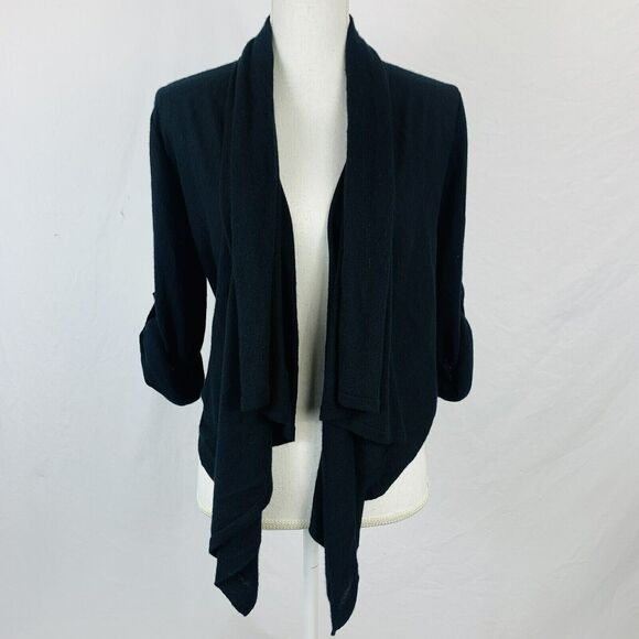 Autumn Cashmere Draped Cardigan 100% Cashmere Black Open Front Size Medium - Picture 2 of 7